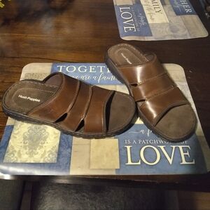 Hush Puppies Men's Dark Brown Leather Slide Sandals Size 11